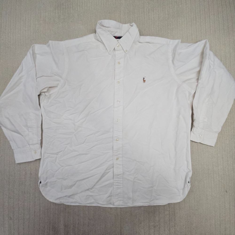 Polo Ralph Lauren Shirt Mens XL White Flesh Pony Button Up Down Long Sleeve